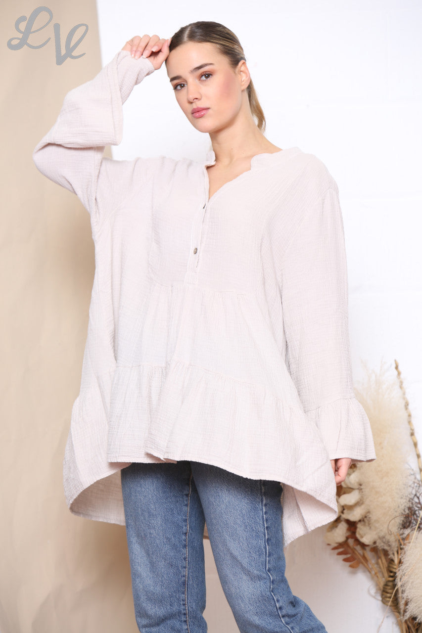 Ladies Smock Tunic Top Stone