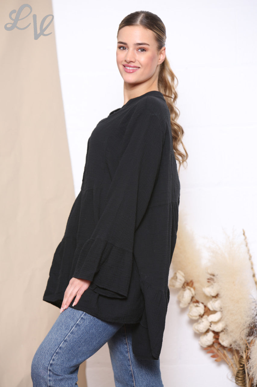Ladies Smock Tunic Top Black