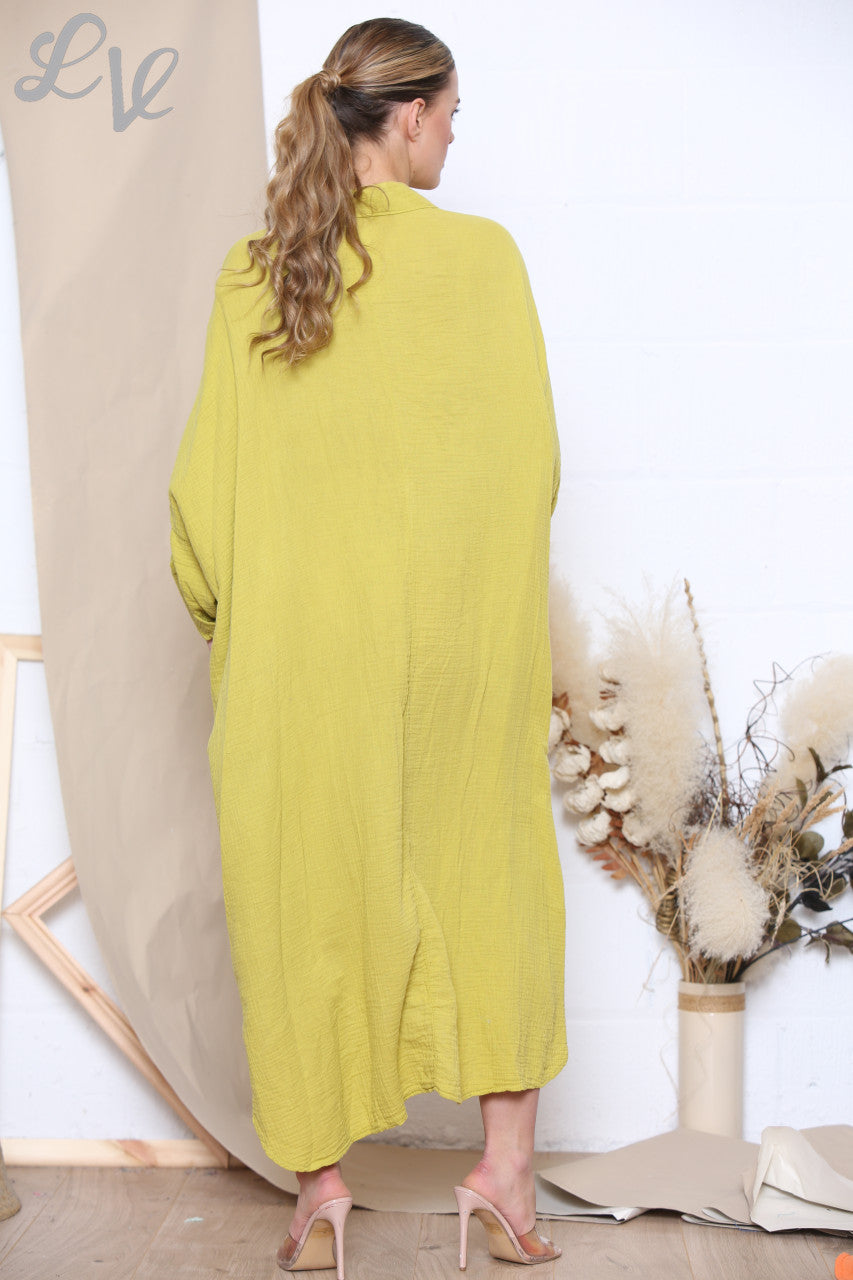 Dames Maxi Relaxed Overhemdjurk Mosterd