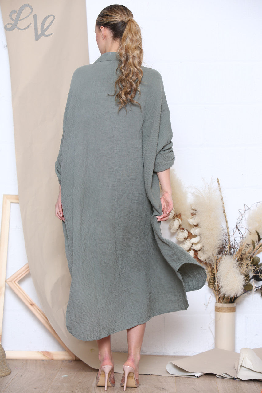 Dames Maxi Relaxed Overhemdjurk Kaki