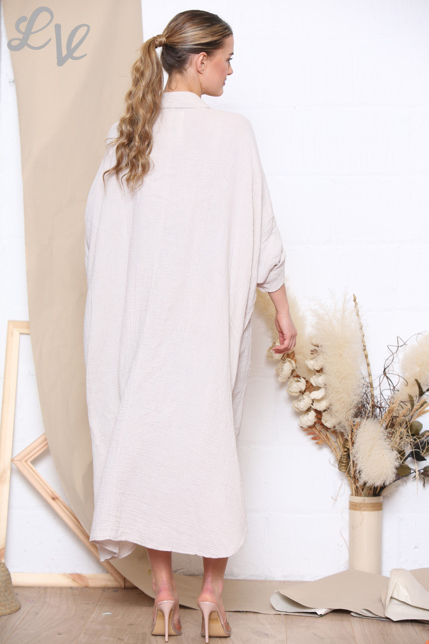 Ladies Maxi Relaxed Shirt Dress Stone