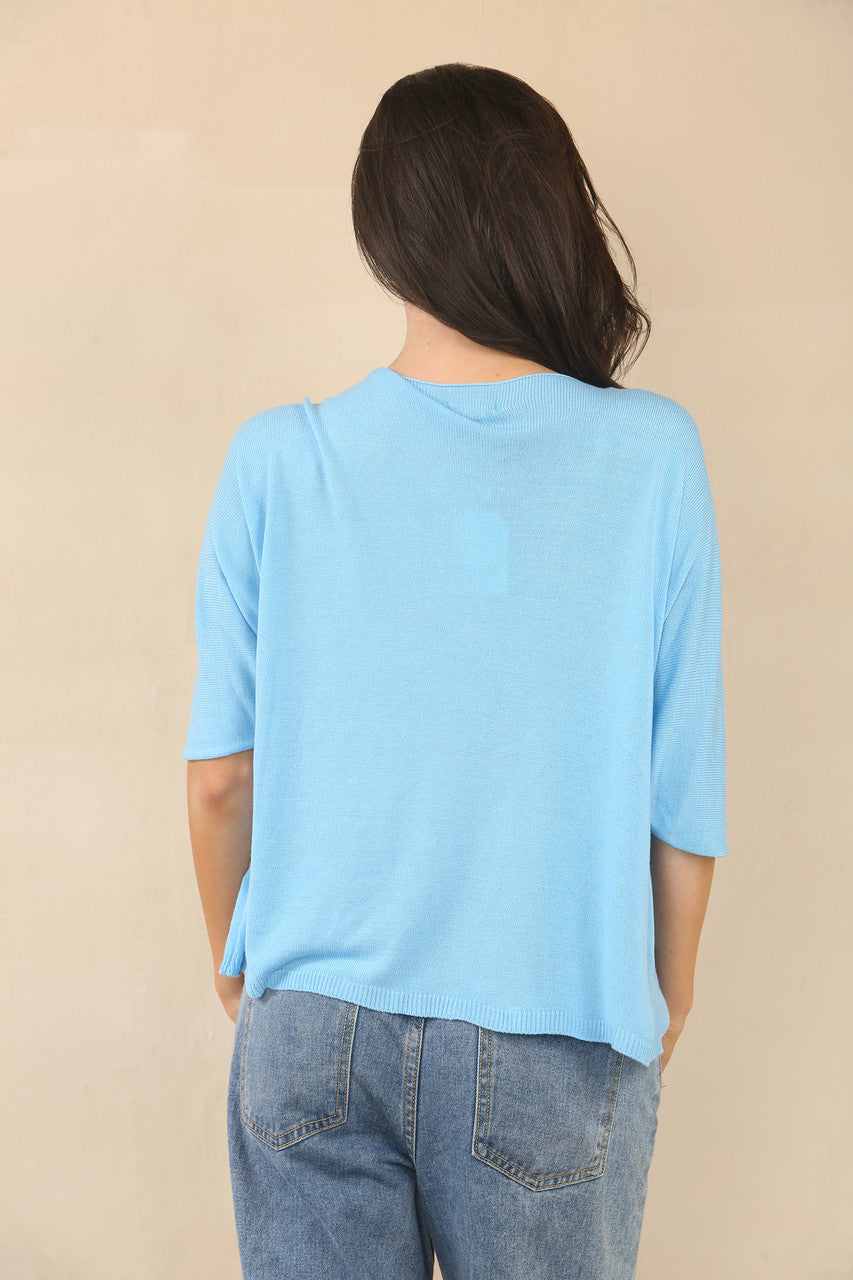 FIJNGEBREIDE EFFEN TRUI - TURQUOISE