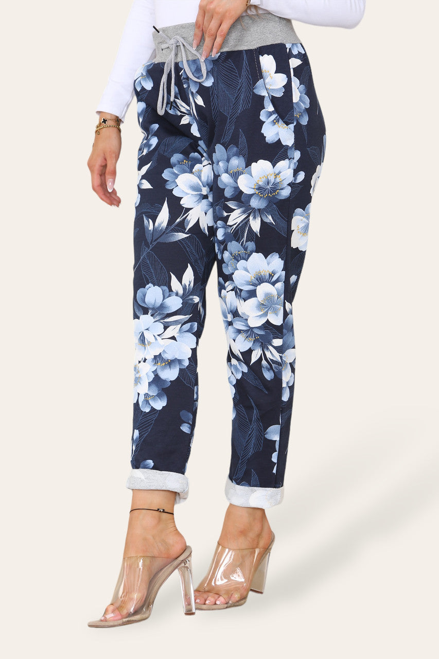 JOGGINGBROEK MET FLORALE AZALEAPRINT - NAVY