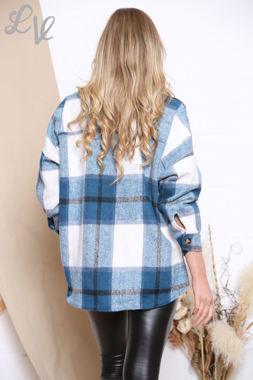 Ladies Checked Shirt Shacket Teal Unit Price £16.99