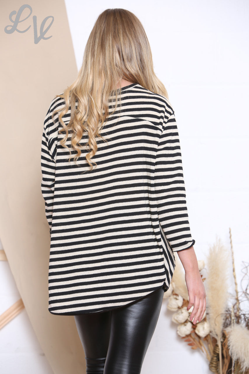 Ladies Striped Top With Badge White Unit Price £8.99