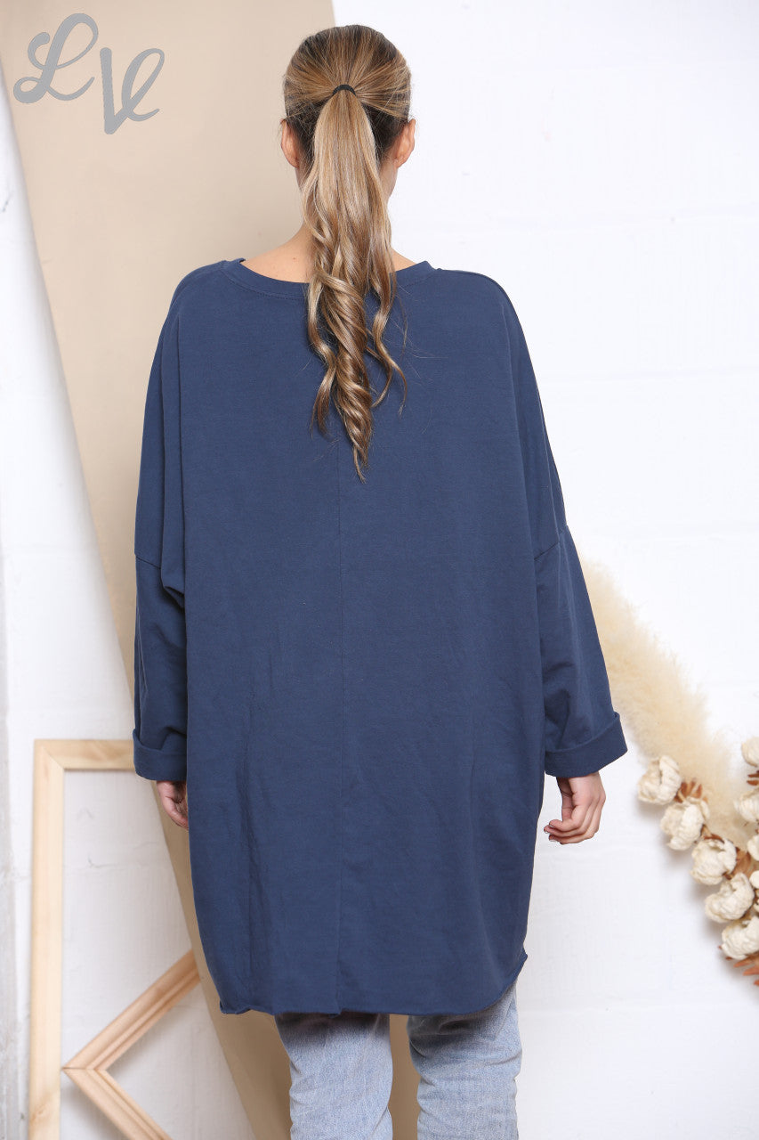 Dames XO Grafisch Sweatshirt Top Marineblauw
