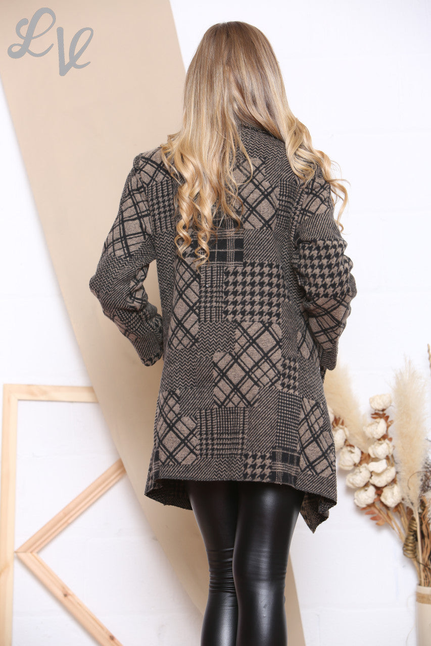 Dames Patchwork Ruit Waterval Jas Taupe Prijs EERDER €21,99 NU €12,99