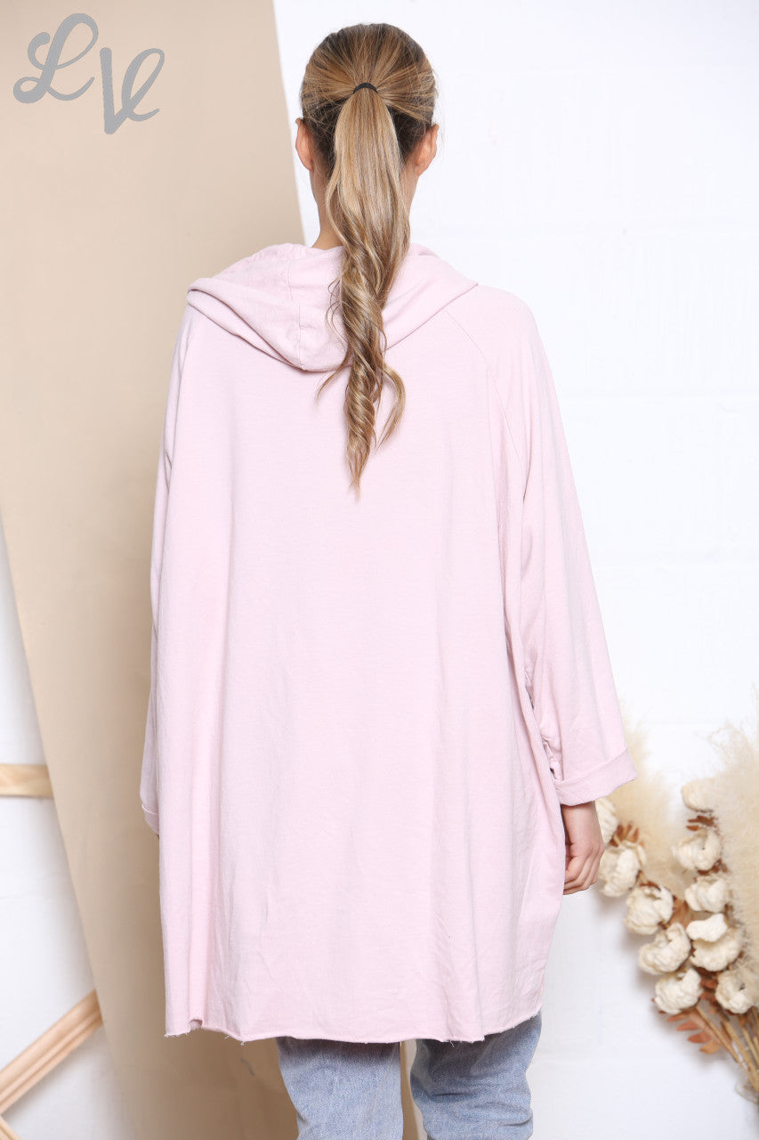 Dames Hooded Sweatshirt met Folieprint Dusty Roze