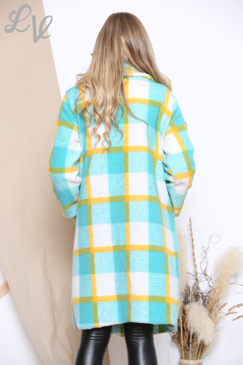 Dames Check Wollen Watervaljas Turkoois Stukprijs WAS € 16,99 NU € 9,99