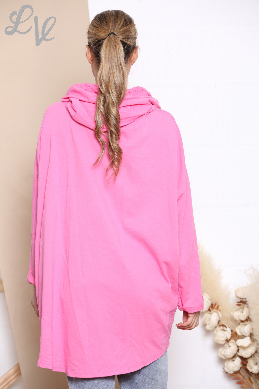 Dames Mooie Scribble Heart Hoodie Top Cerise