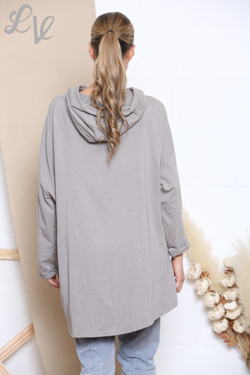 Dames Mooie Scribble Hart Capuchontrui Top Taupe