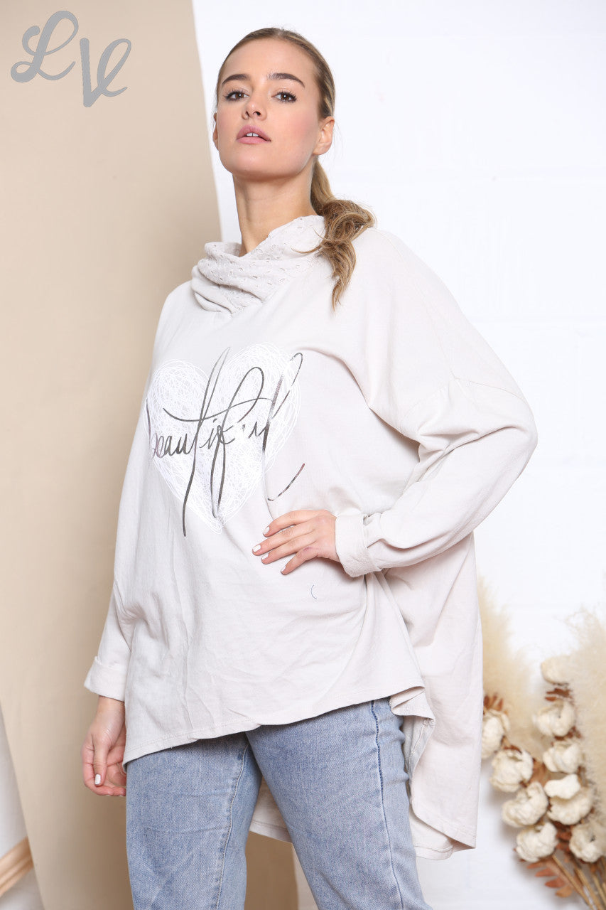 Dames Mooie Scribble Hart Capuchontrui Top Stone