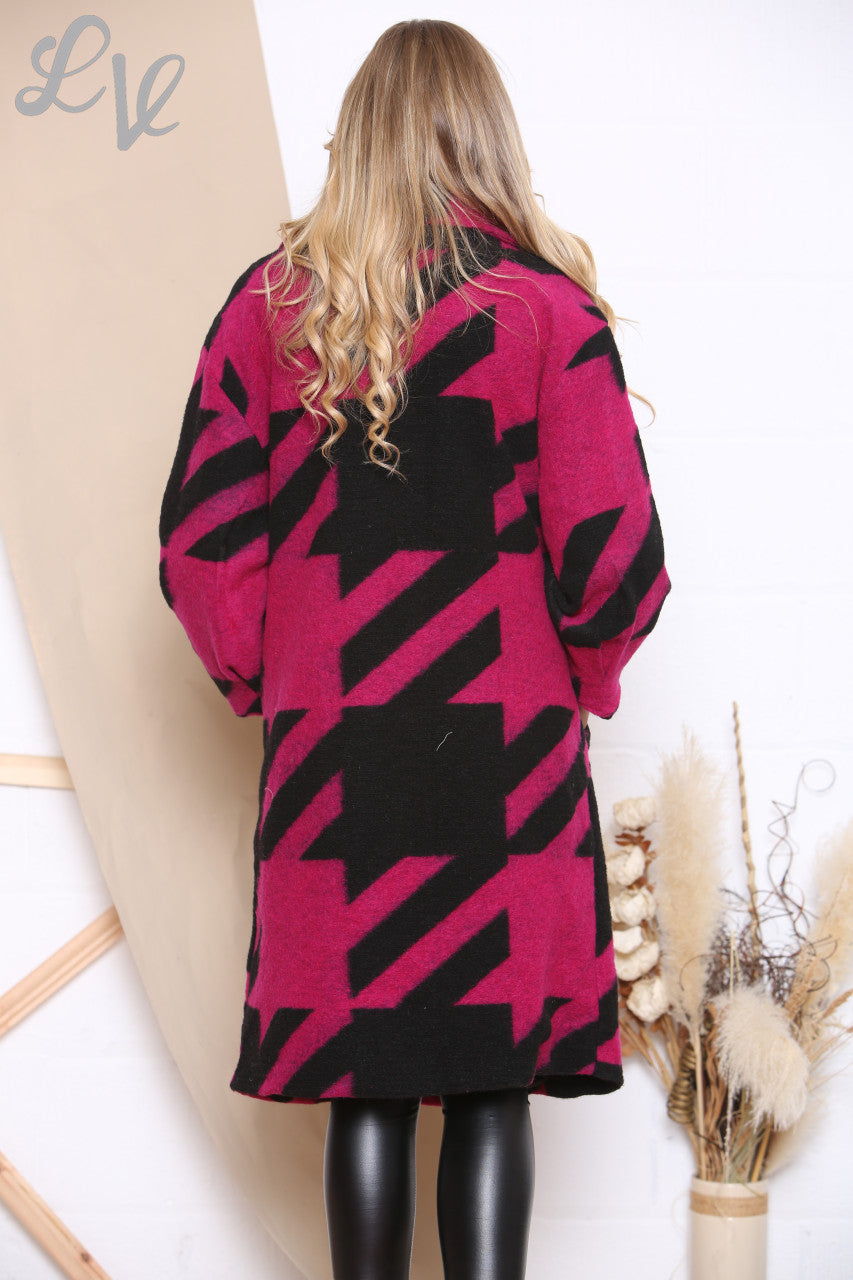 Ladies Printed Boiled Wool Coat Pink Unit Price WAS £24.99 NOW £19.99