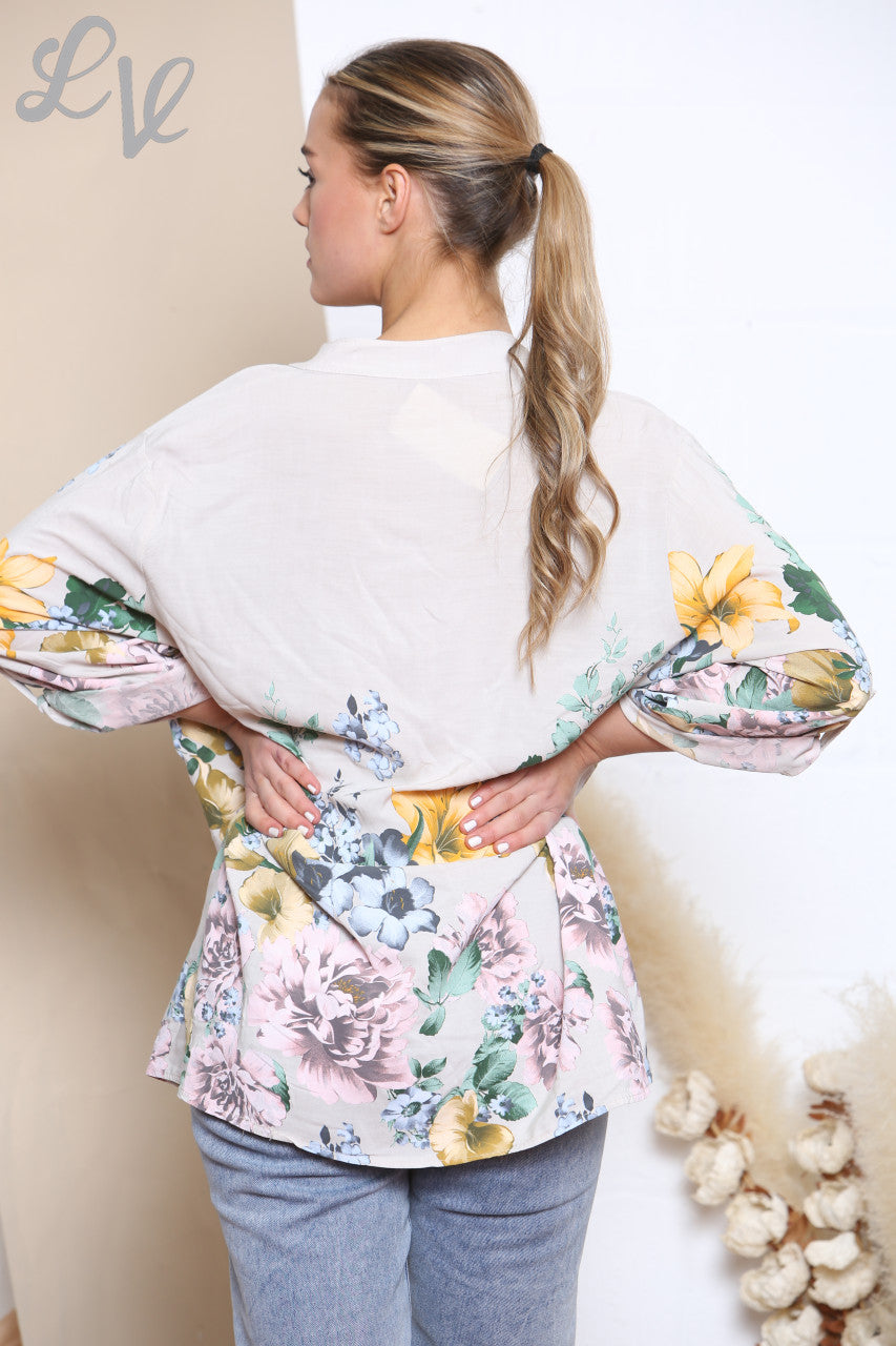Dames Tulip Bloemenprint Blouse Top Stone