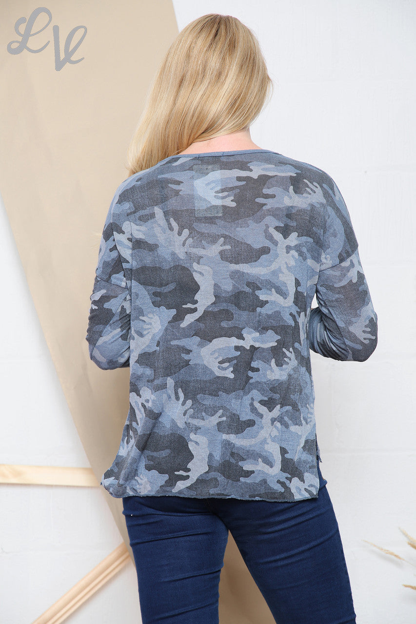 Ladies Camo Print Sequin Neckline Top Denim Unit Price £9.99