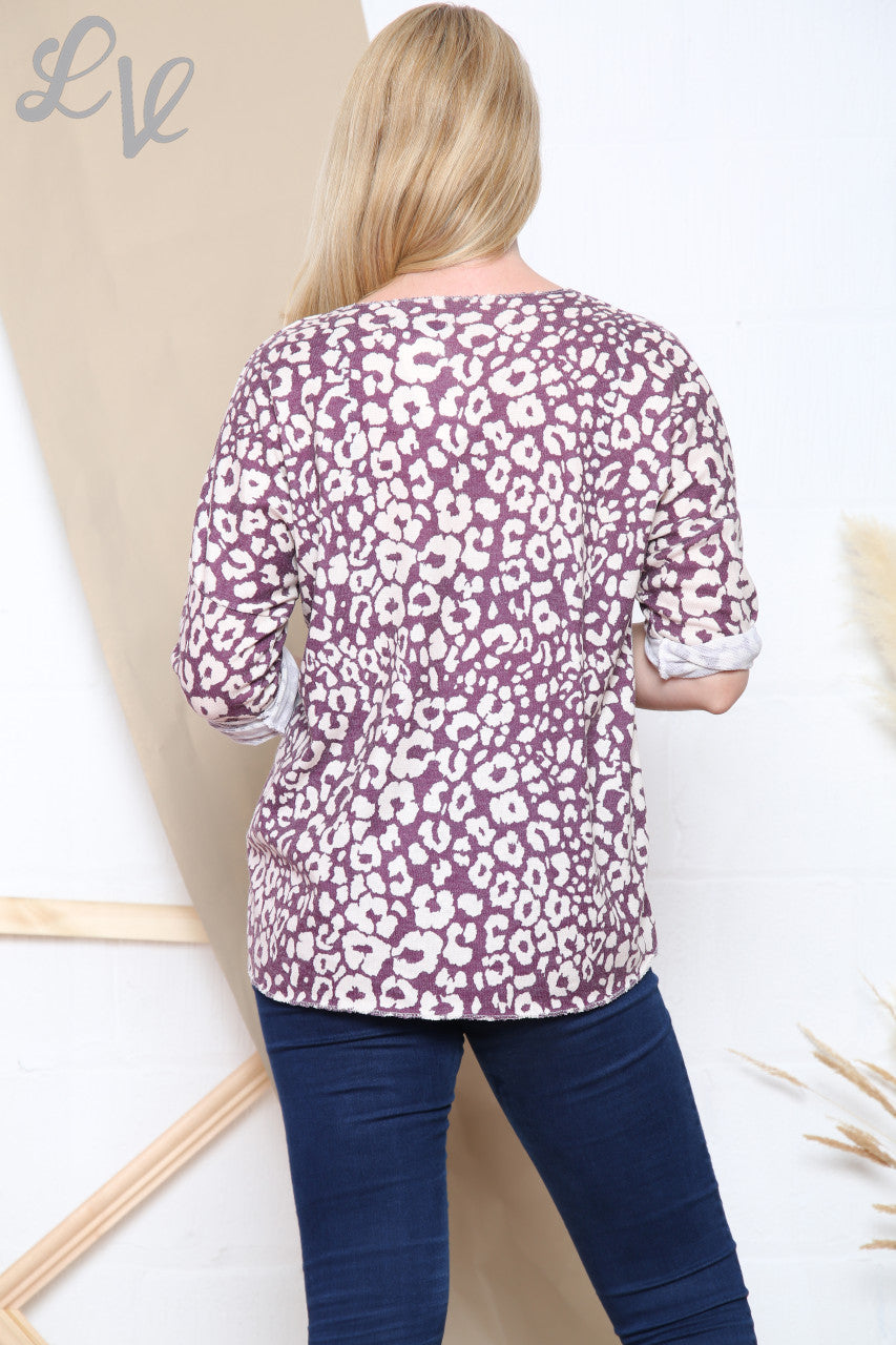 Dames Animal Print Fijngebreide Top Bordeauxstukprijs WAS €12,99 NU €4,99