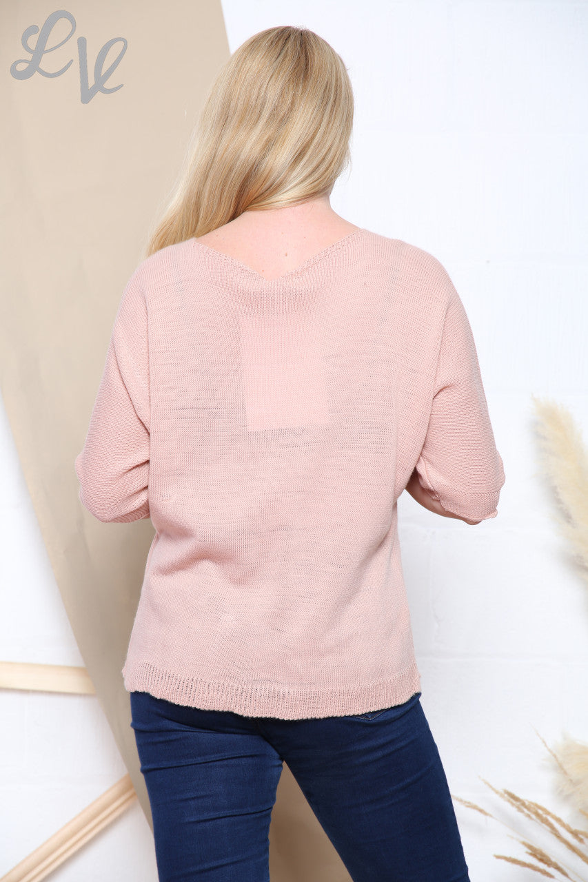 Ladies Sequin Star Jumper Dusty Pink Unit Price £10.99