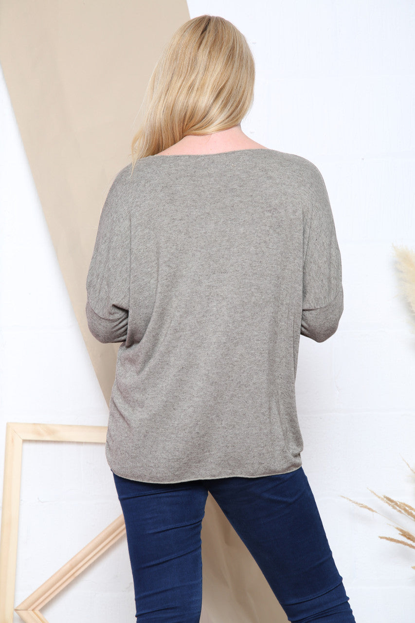 Dames Glitter Halslijn V-hals Top Taupe Stukprijs WAS €10,99 NU €6,99