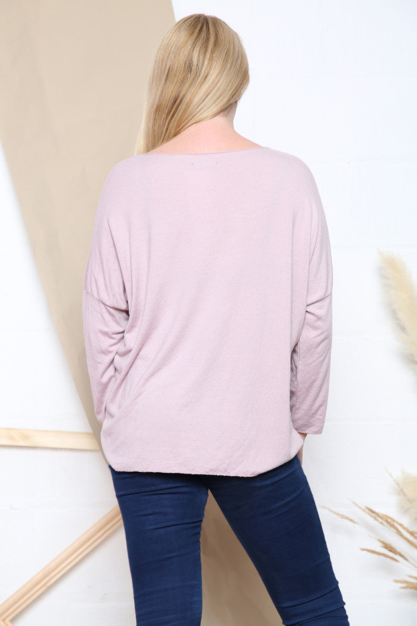 Ladies Glitter Neckline V-Neck Top Dusty Pink Unit Price WAS £10.99 NOW £6.99