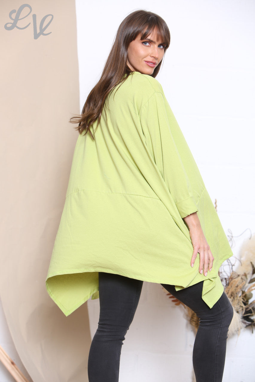 Ladies Plain Pocket Front Sweatshirt Top Lime