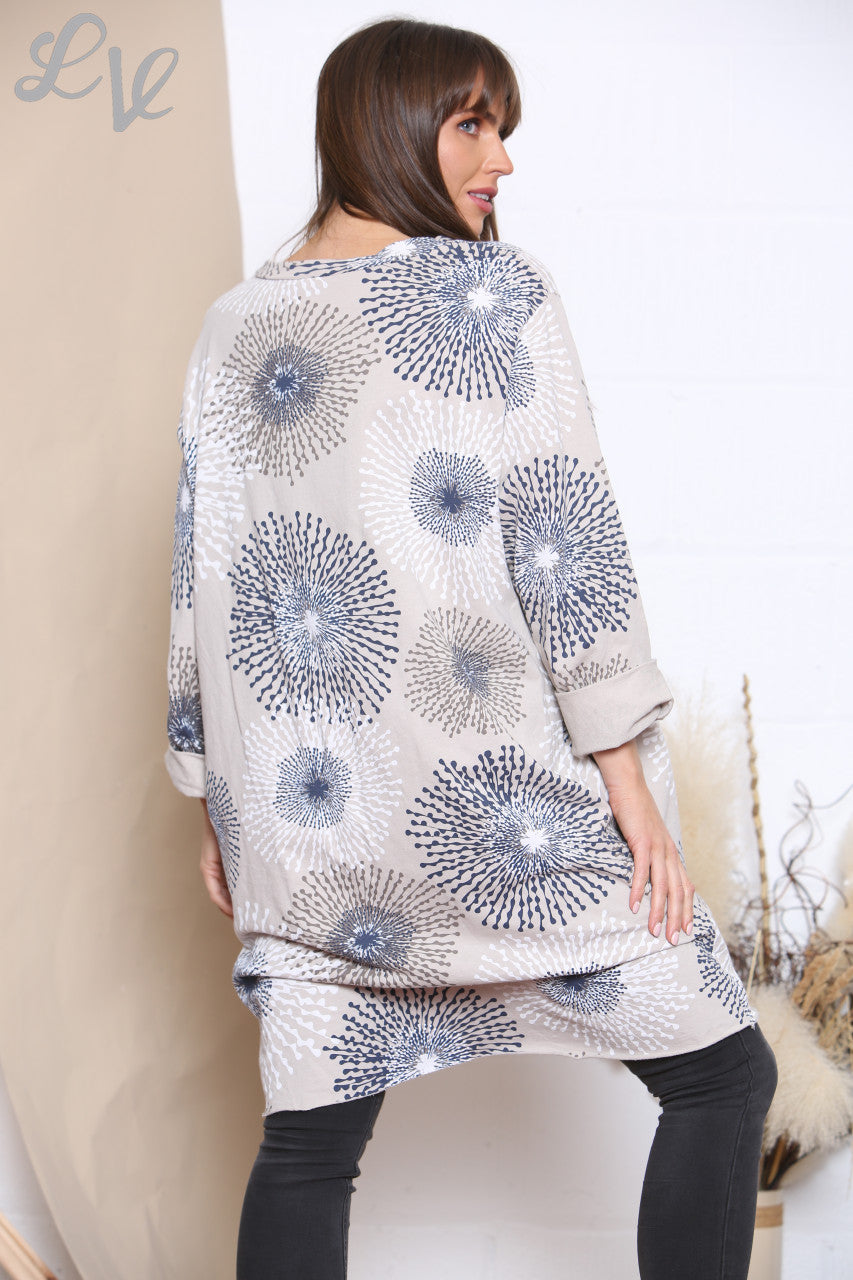 Ladies Dandelion Abstract Print Sweatshirt Top Stone