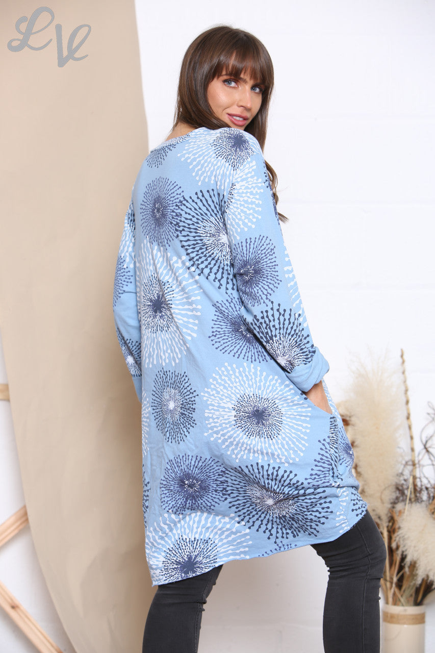 Dames Paardenbloem Abstracte Print Sweatshirt Top Denim