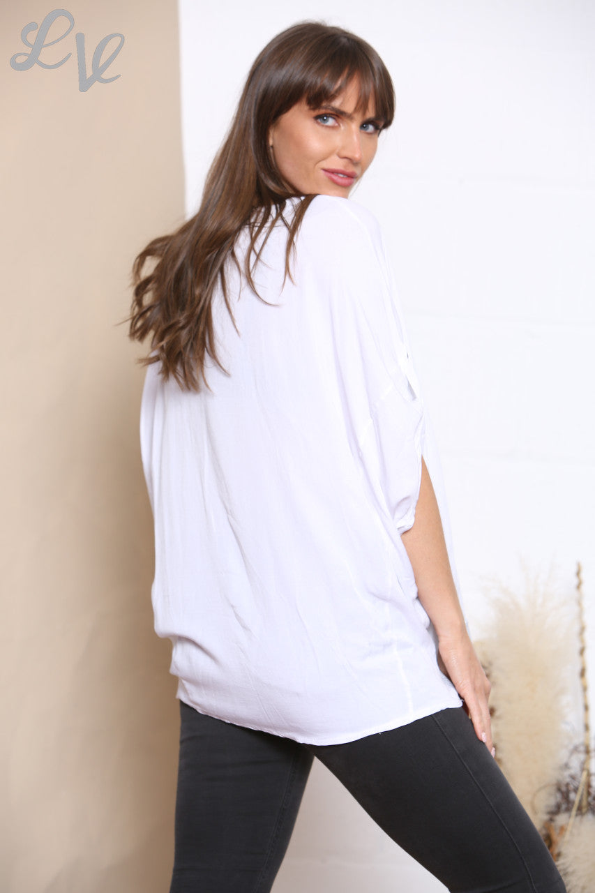 Ladies Floral Foil Graphic Top White