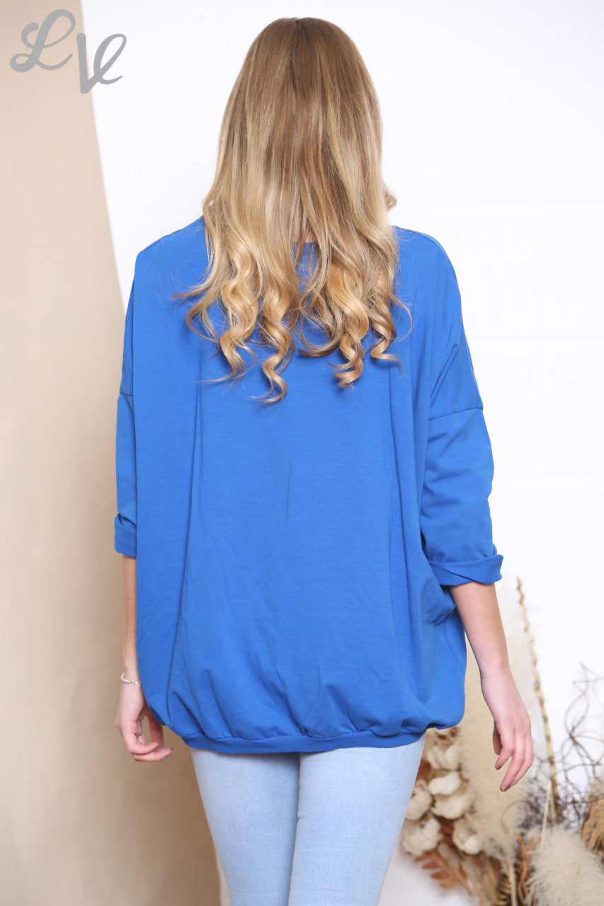 Ladies Quote Heart Graphic Sweatshirt Top Royal Blue