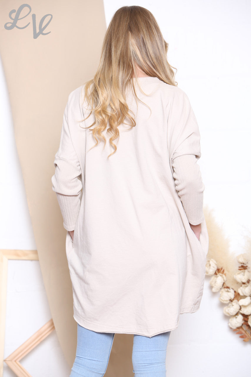 Dames Sweatshirt met Contrasterende Gebreide Mouwen Top Stone