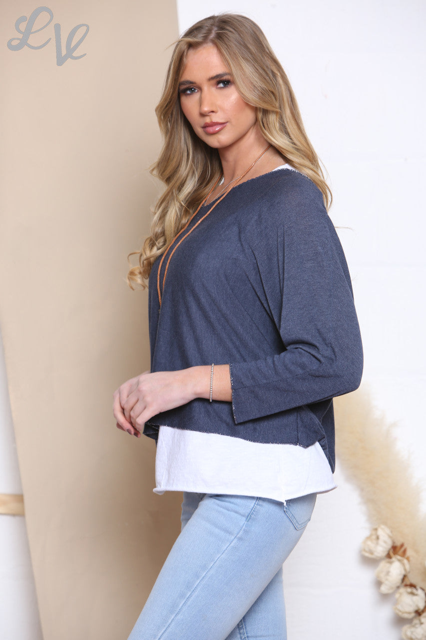 EFFEN 2-LAAGSE TOP MET KETTING - NAVY