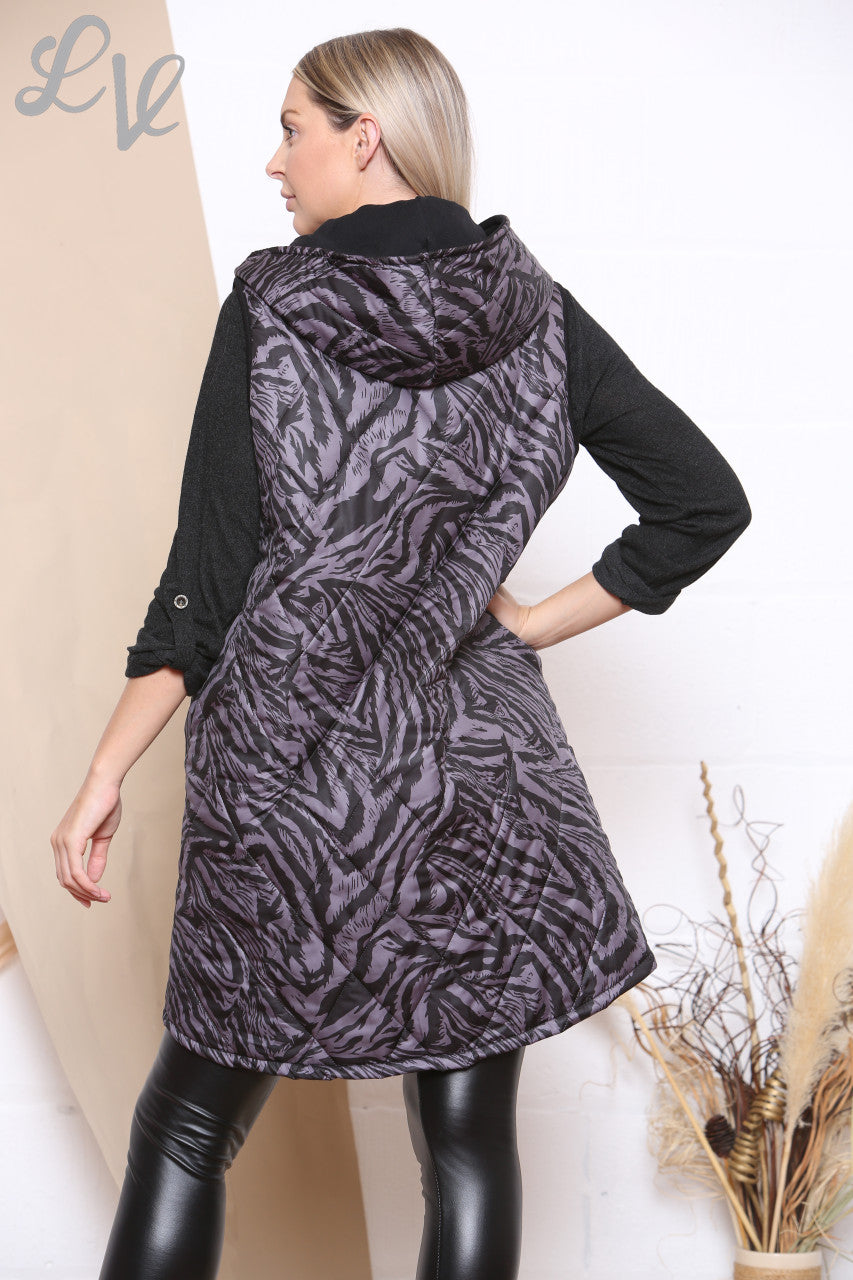 Ladies Animal Print Padded Gilet Charcoal Unit Price £24.99