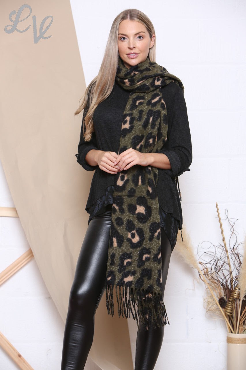Dames sjaal met luipaardprint Khaki Stukprijs € 9,99
