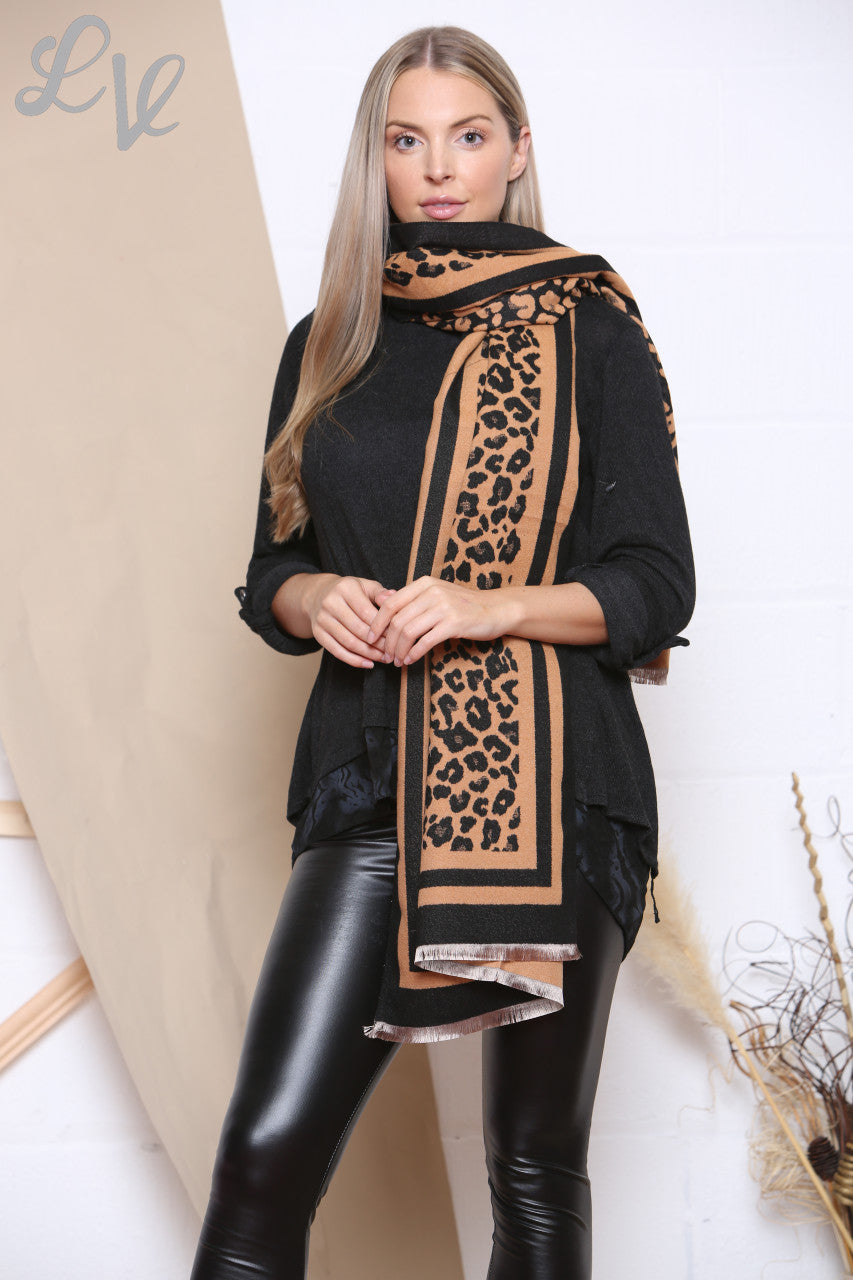 Dames Sjaal met Luipaardprint Rand Tan Prijs WAS € 8,99 NU € 4,99