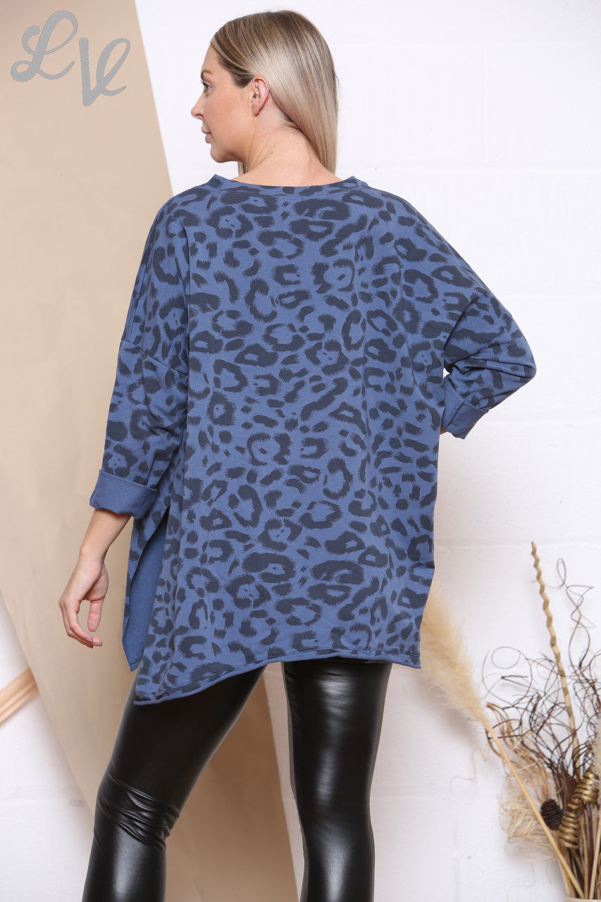 Dames Animal Luipaardprint Sweatshirt Top Denim Stukprijs €8,99