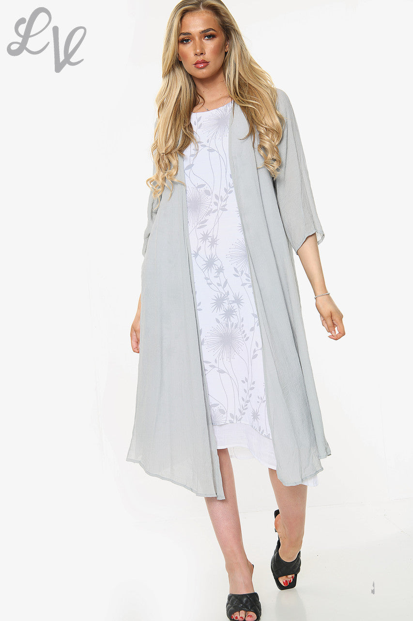 Dames Mouwloze Jurk Met Paardenbloemprint En Vest Grijs Eenheidsprijs €10,99
