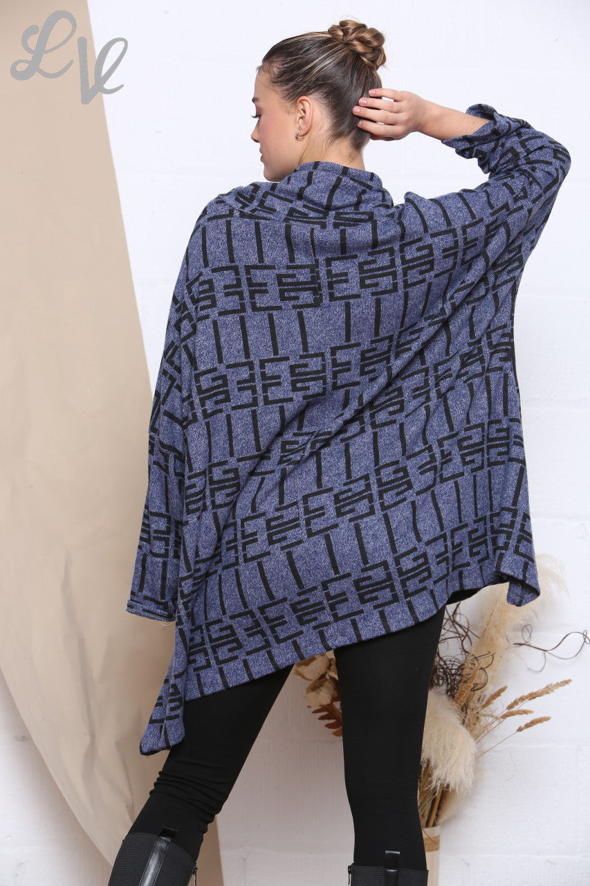 Ladies Printed Tie Neck Tunic Top Navy Unit Price £8.99