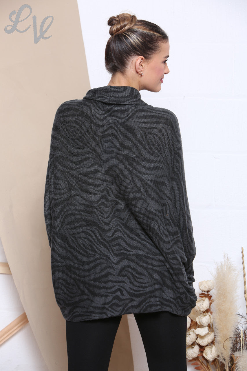 Ladies Animal Print Roll Neck Top Charcoal Unit Price WAS £13.99 NOW £9.99