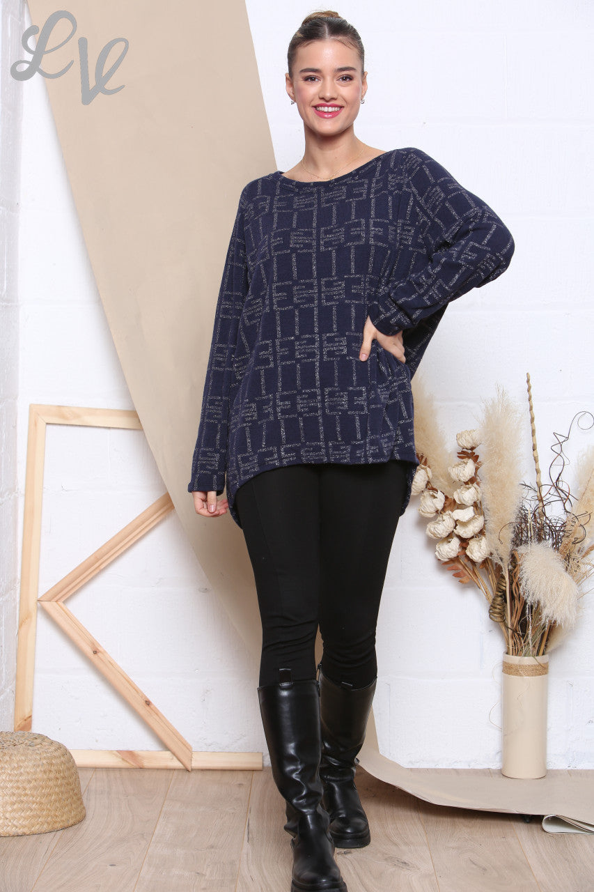 Dames Sparkle Print Top Marine Per stuk WAS € 9,99 NU € 4,99