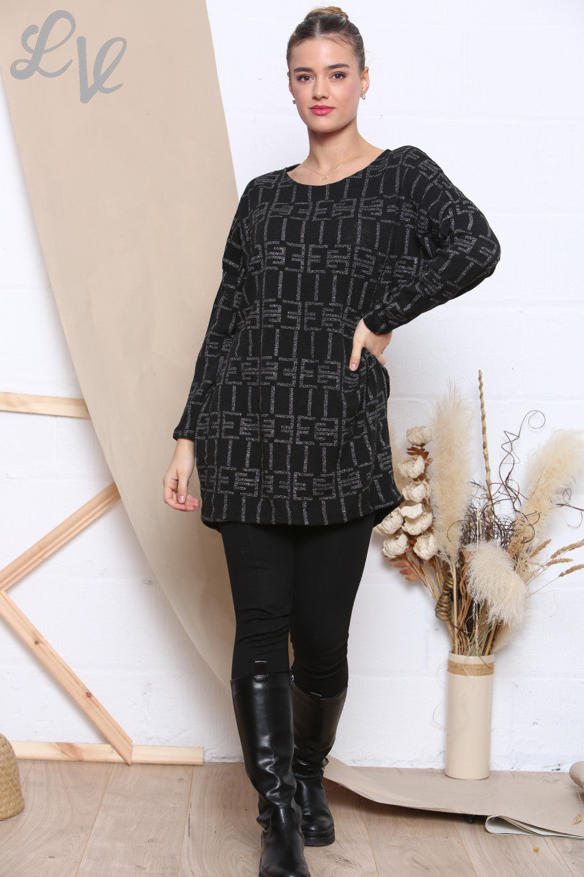 Ladies Sparkle Print Top Black Unit Price WAS £9.99 NOW £4.99