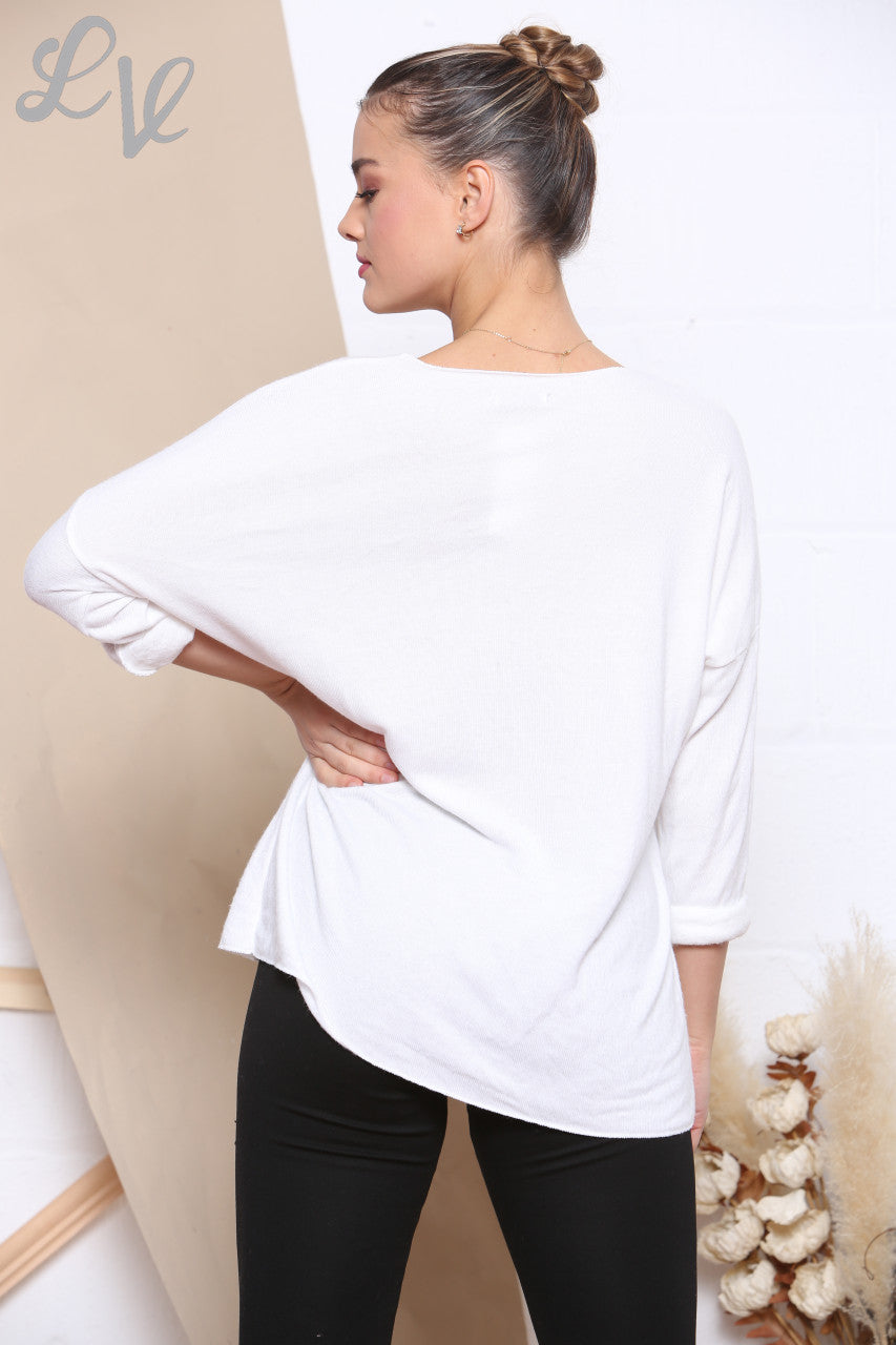 Ladies Knitted Foil Love Print Jumper White Unit Price £7.99