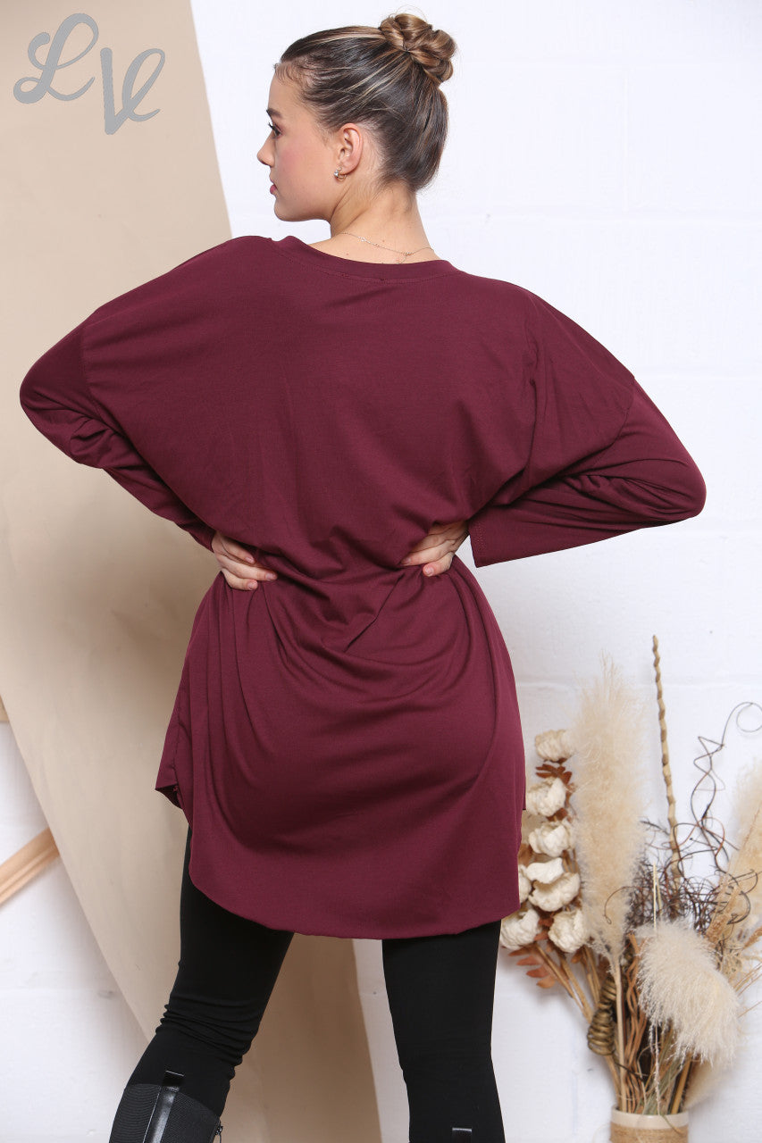 Dames Effen Eenvoudige Tuniektop Bordeaux Eenheidsprijs WAS €8,99 NU €4,99