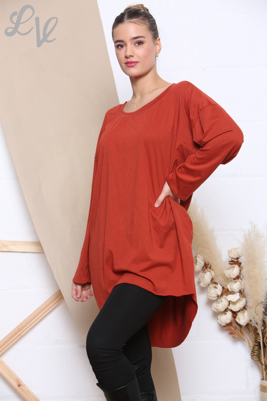 Ladies Plain Simple Tunic Top Rust Unit Price WAS £8.99 NOW £4.99