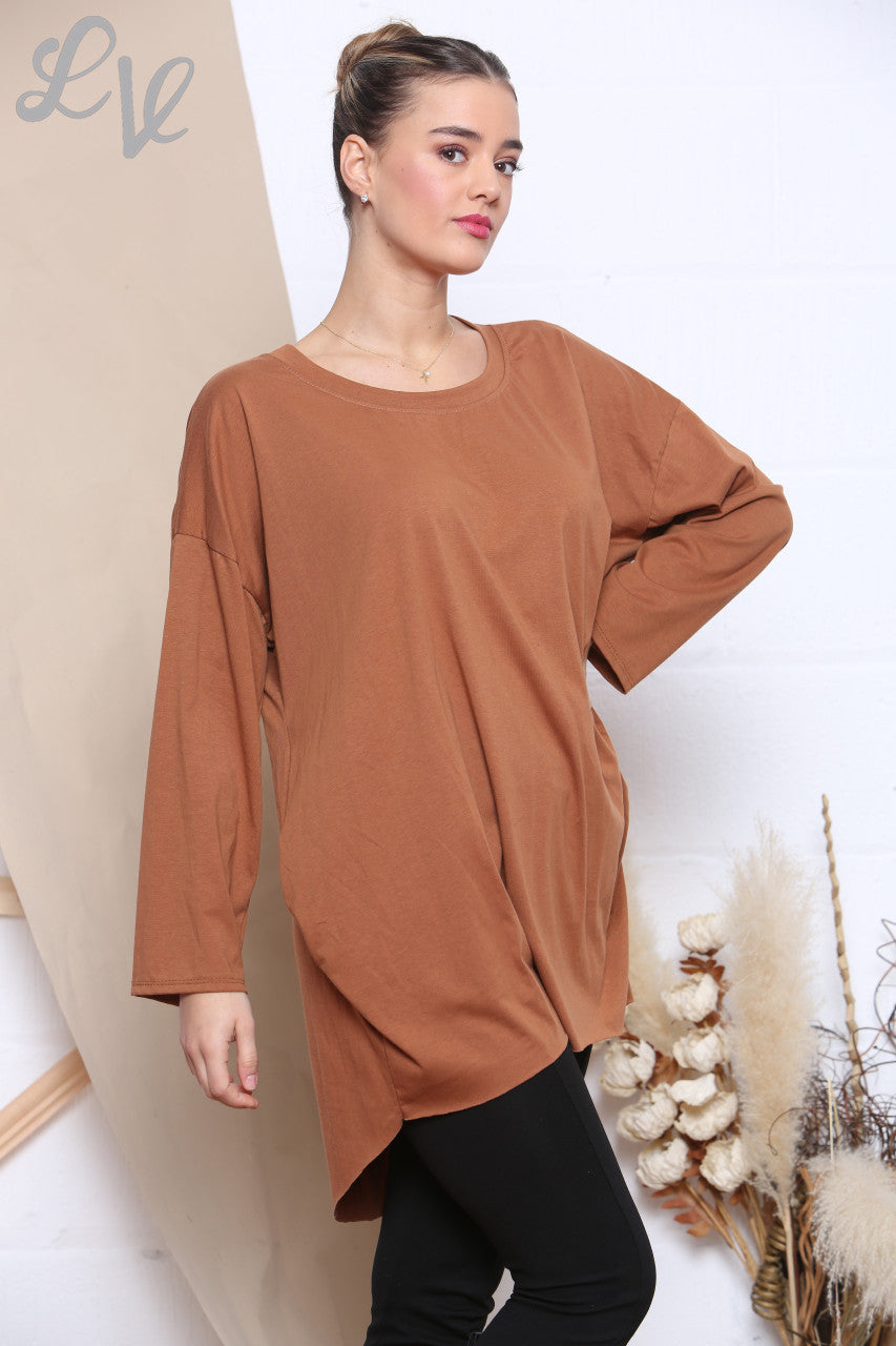 Dames effen eenvoudige tuniek top beige per stuk WAS € 8,99 NU € 4,99