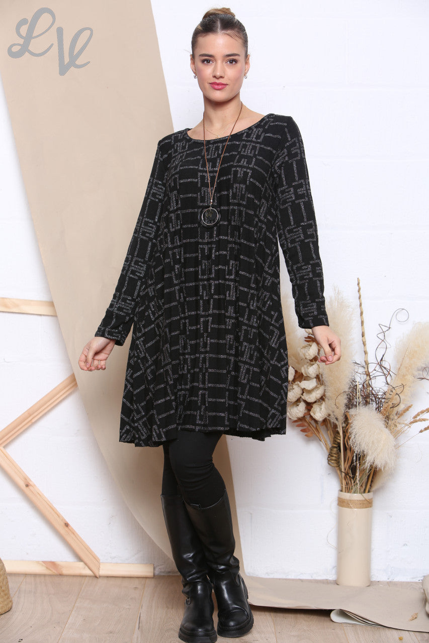 Ladies Sparkle Print Pleated Bottom Tunic Top Black Unit Price WAS £9.99 NOW £7.99