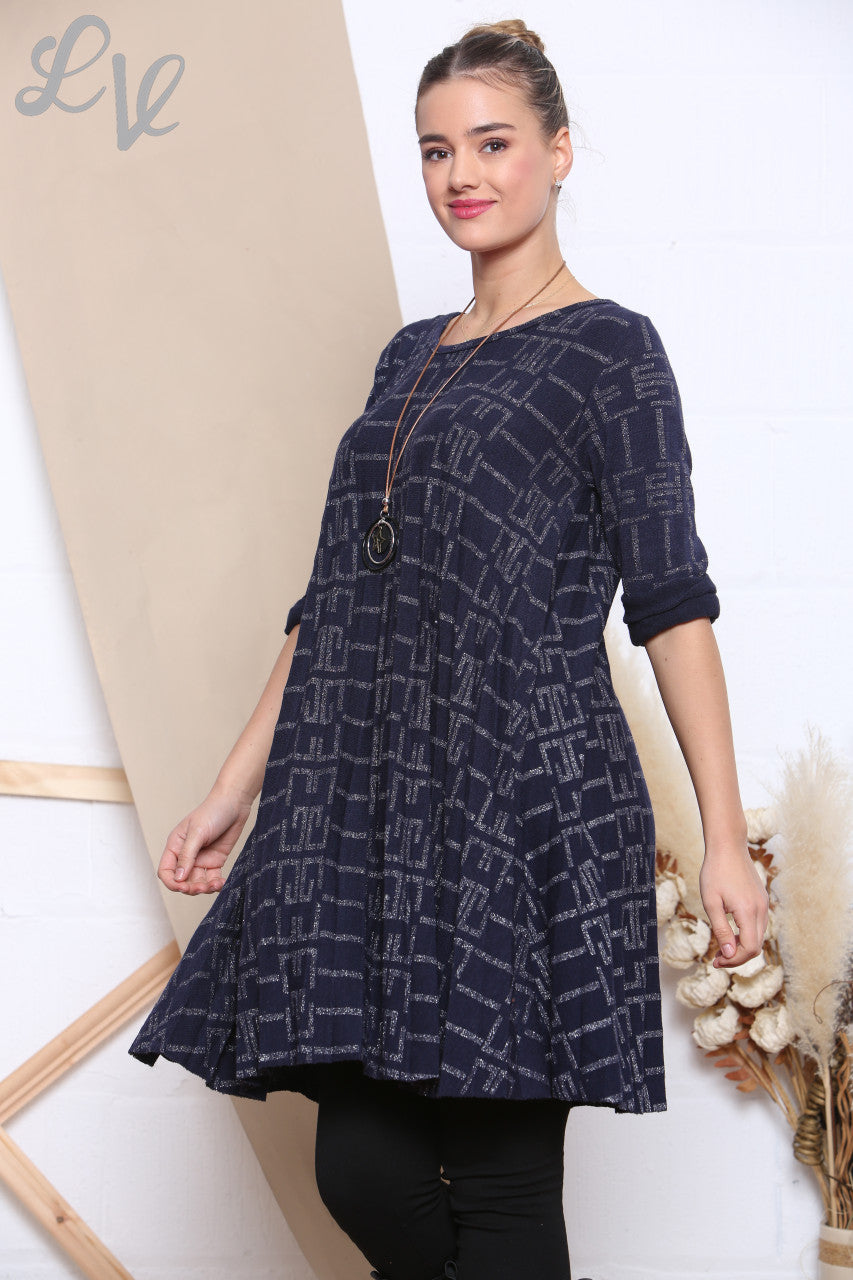 Dames Sparkle Print Plissé Zoom Tuniek Top Marineblauw Stukprijs WAS £9,99 NU £4,99