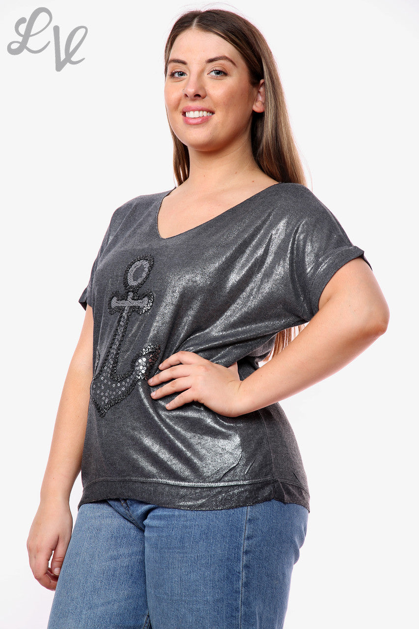Dames Shimmer Anker Top Houtskool Prijs WAS € 9,99 NU € 5,99