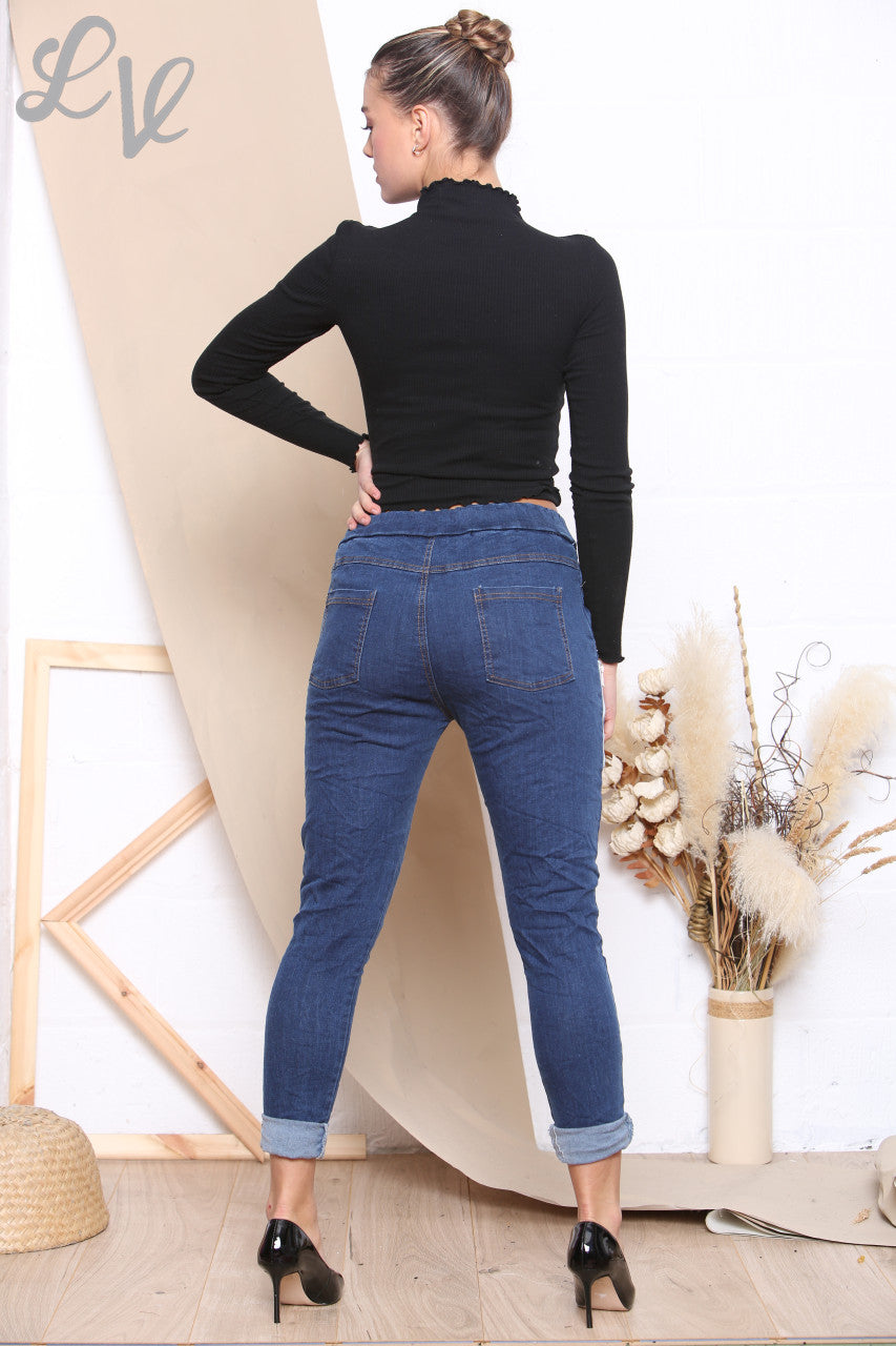 Ladies Denim Look Magic Trousers Denim - Unit Price WAS £10.99 NOW £6.99