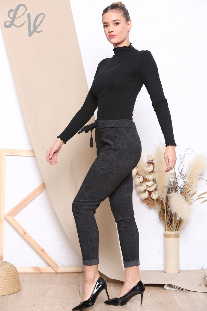 Ladies Animal Print Magic Trousers Charcoal Unit Price WAS £12.99 NOW £6.99