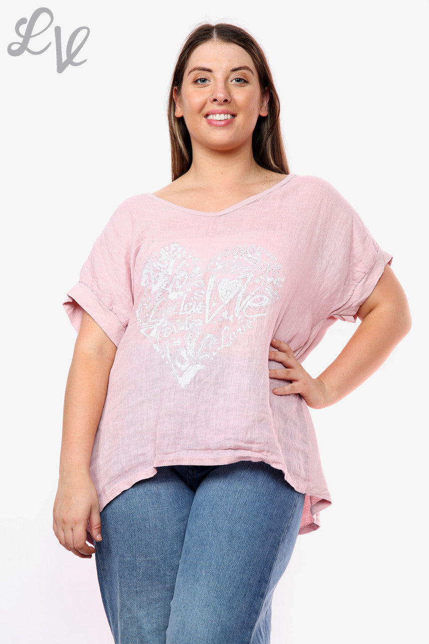 Ladies Heart Graffiti Top Pink Unit Price WAS £10.99 NOW £7.99