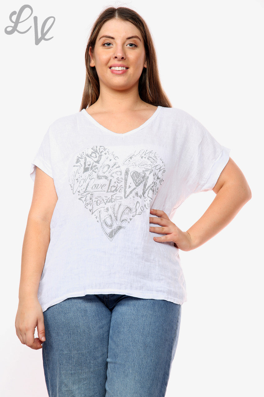 Dames Heart Graffiti Top Wit Prijs WAS €10,99 NU €7,99